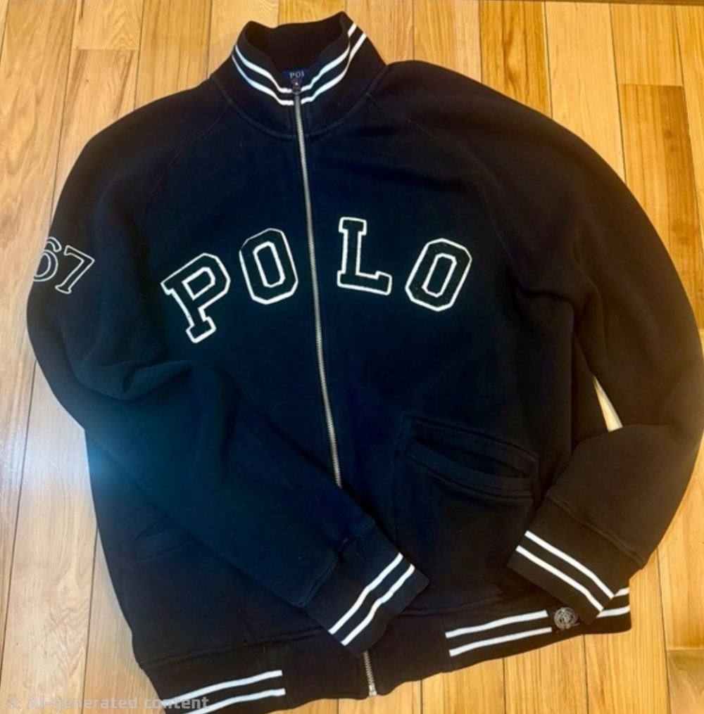 Polo by Ralph Lauren Black Varsity Zip Jacket with Contrast Trim